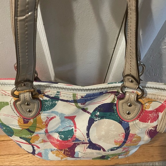 Coach Bag Poppy Signature C Stamped Hallie Multicolor Canvas Tote - Picture 17 of 17